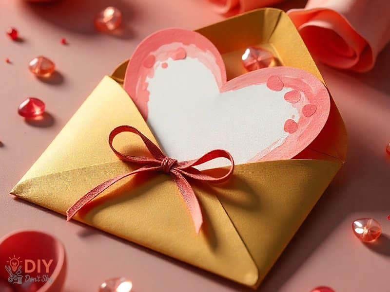 Creative homemade Valentine card for him with seasonal colors and unique design