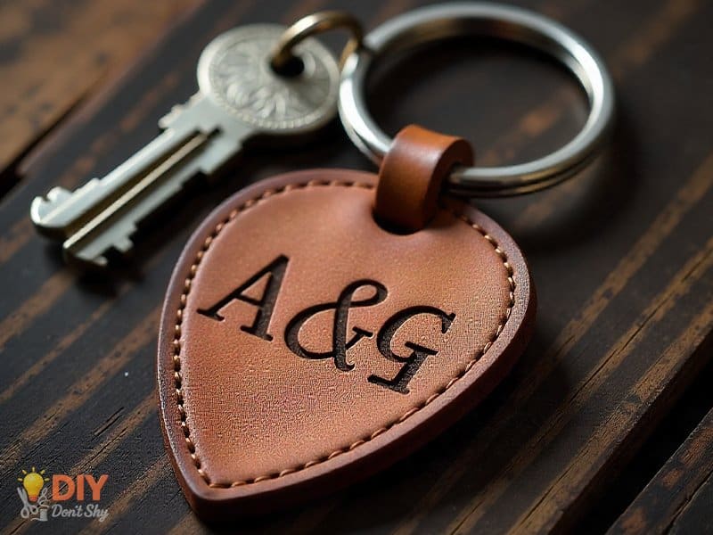 Custom handmade leather keychain shaped like a guitar pick, a practical and personal DIY gift for male friends.