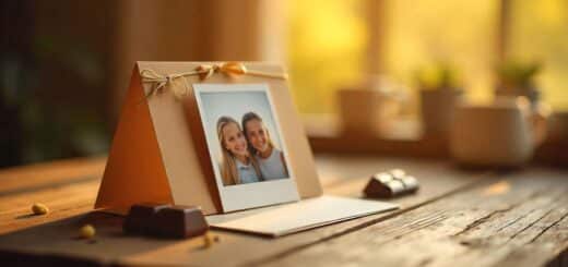 handcrafted birthday card with photo of sisters on a wooden table — DIY birthday card for sister.