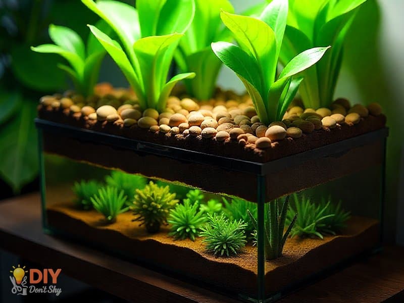Semi-hydro LECA setup with water reservoir for two-month plant care.