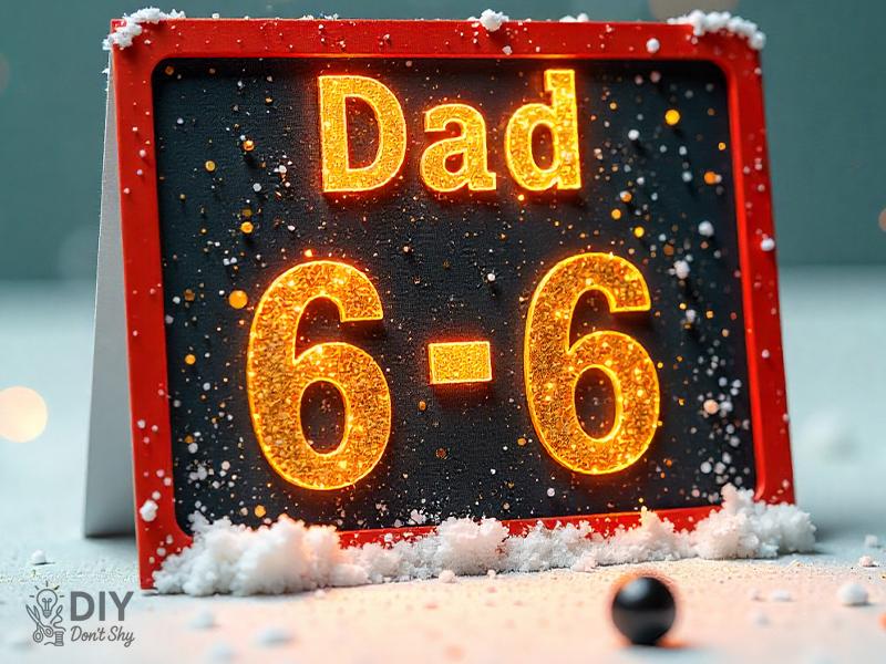 Personalized handmade birthday card for dad designed as sports scoreboard.