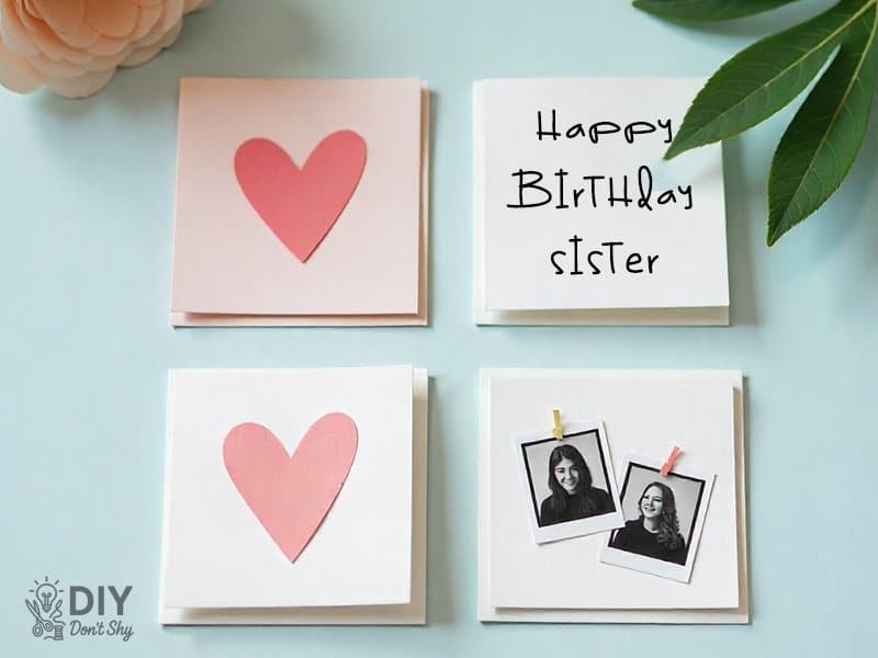 Four handmade birthday card designs: romantic, funny, minimal and photo-collage styles.