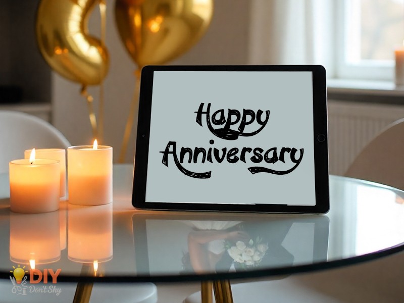 Digital wedding portrait shown on tablet as a quick anniversary gift.