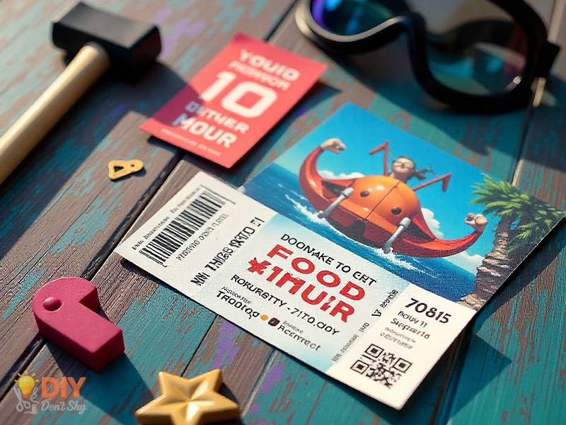 Mini adventure anniversary gift idea with activity tickets, food tour brochure, and adventure props.