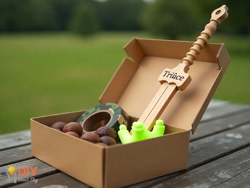 Peace treaty gift box with snacks and funny notes as a playful anniversary idea.