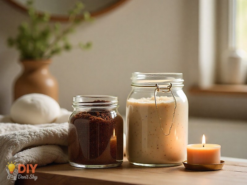Sugar scrub and bath soak jars as relaxing DIY self-care birthday gifts.