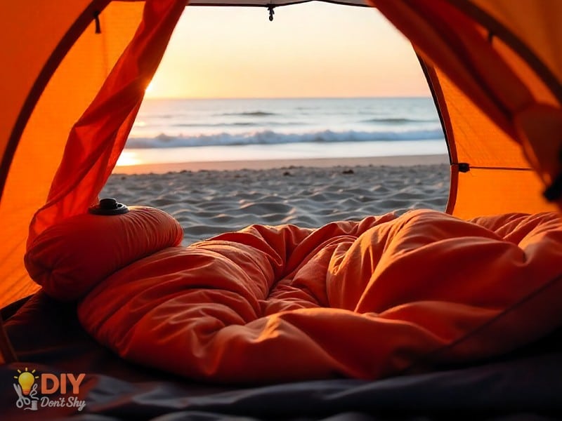 Climate control hacks in a camping tent with vents open, shade tarp, and hot water bottle.