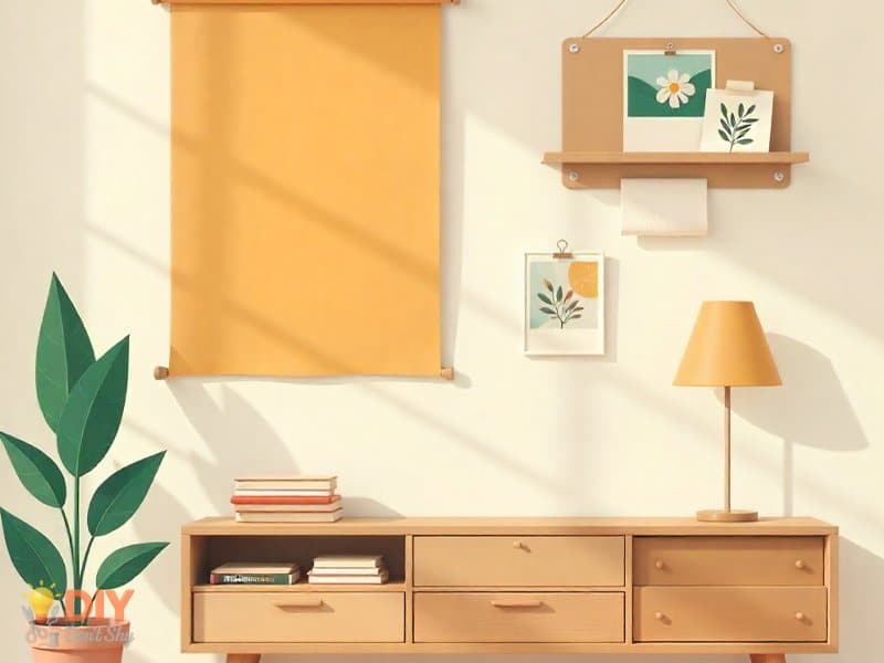 DIY oversized fabric wall art mounted on foam board with removable strips for budget-friendly home decor.