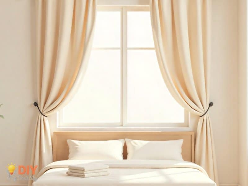 DIY soft textile wall canopy hanging from adhesive hooks to add comfort and style to a bedroom.