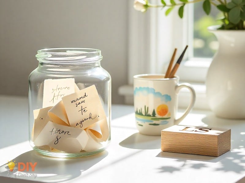 DIY anniversary projects like memory jars, painted mugs, and wood engravings