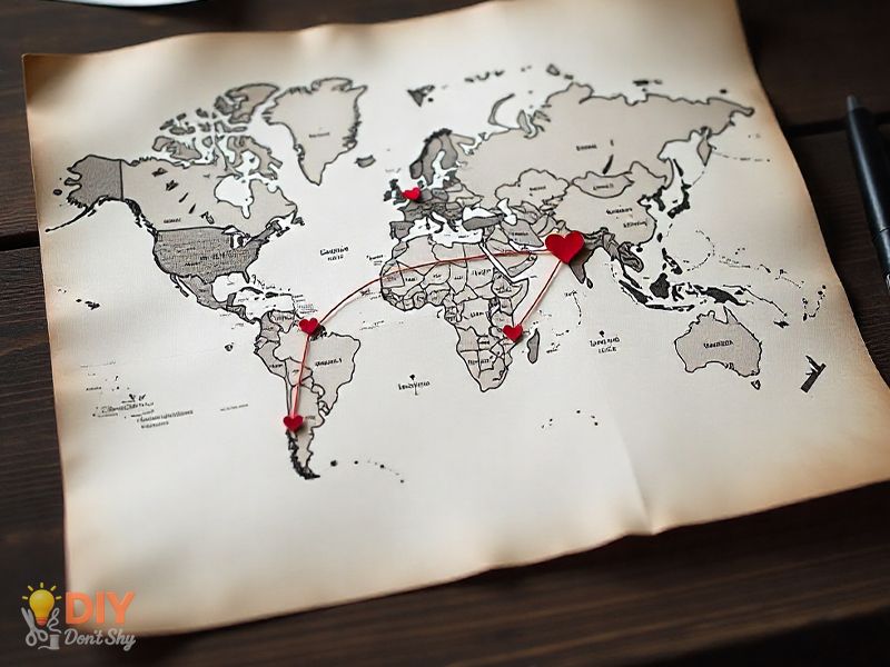 Handmade memory map gift for wife showing connected meaningful places.