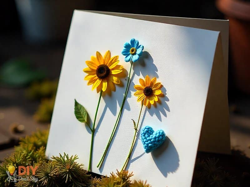 Homemade birthday card for grandma inspired by her hobbies like gardening and knitting.