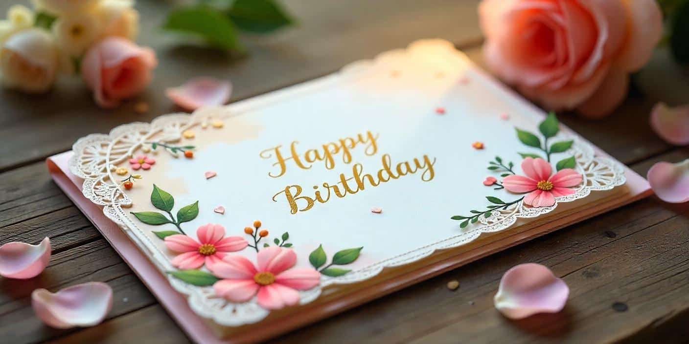 Pastel homemade birthday card with flowers and lace made for granadma