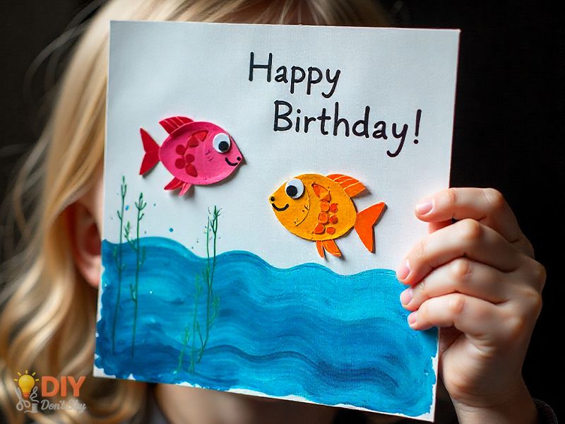 Thumbprint fishing card for grandpa with colorful thumbprint fish design
