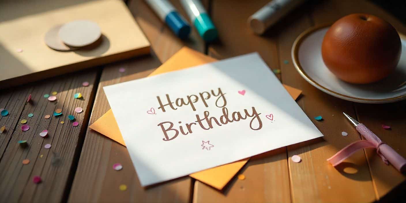 Handmade birthday card for grandpa with craft supplies on a wooden table