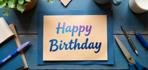 Homemade birthday cards for guys made with kraft paper and navy cardstock, styled neatly on a wooden desk.
