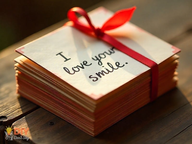Pocket-sized love book with handwritten reasons tied with ribbon for husband.