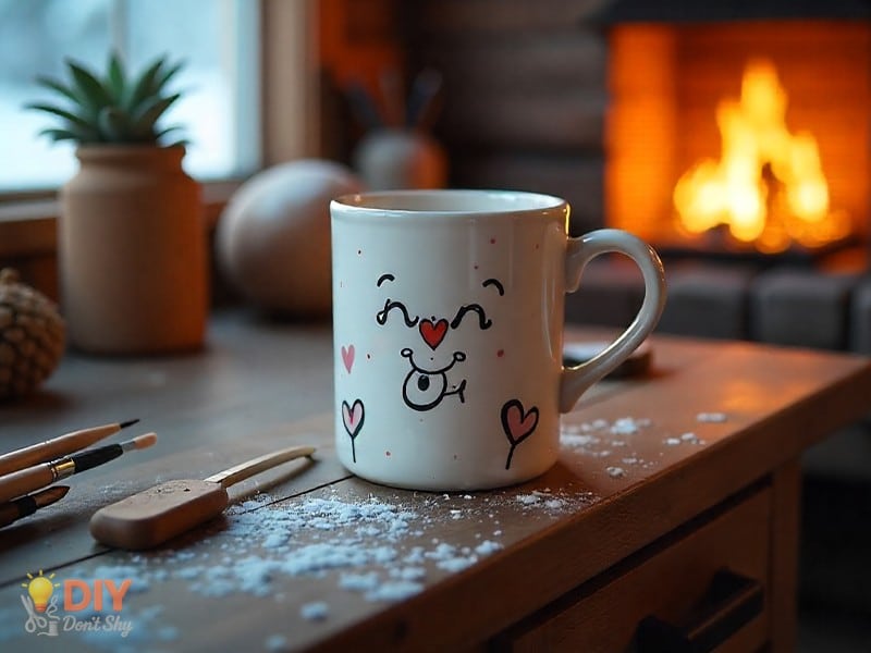 Hand-painted coffee mug with doodles and nickname as a romantic DIY gift.