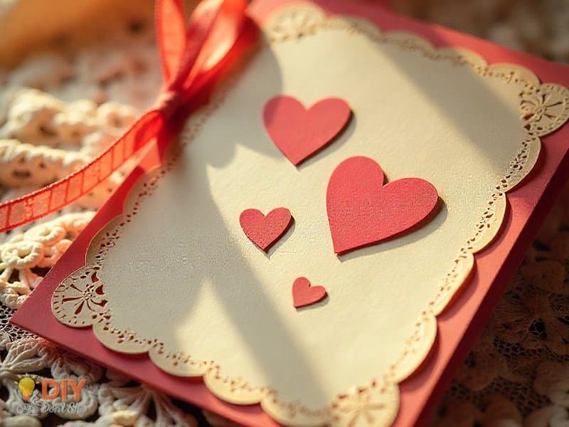 Romantic handmade Valentine’s card with hearts and a love message.