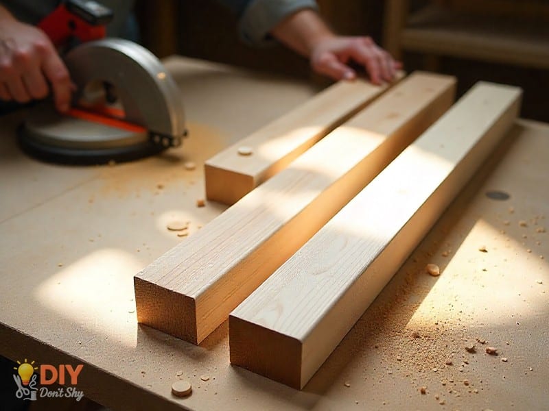Cutting wood rails at 45-degree angles for ornate picture frame corners.