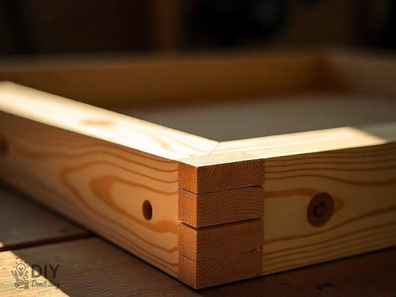 Reinforcing ornate picture frame corners with splines and clamps.