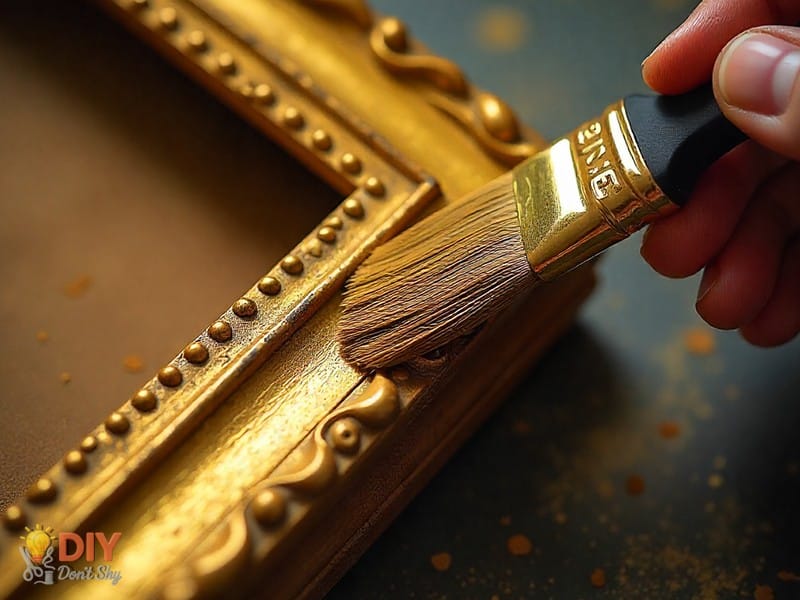 Painting ornate picture frame gold and glazing for antique look.