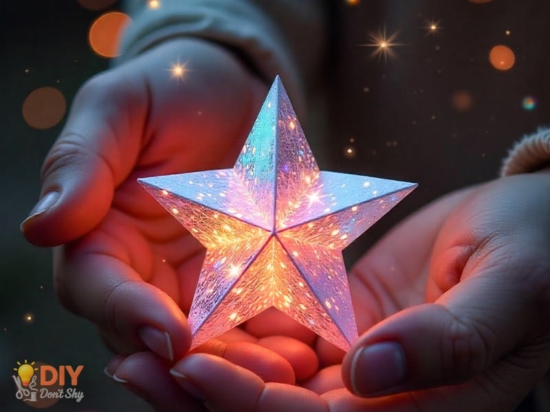 Pinching the sides of a folded pentagon to puff up a 3D paper star.