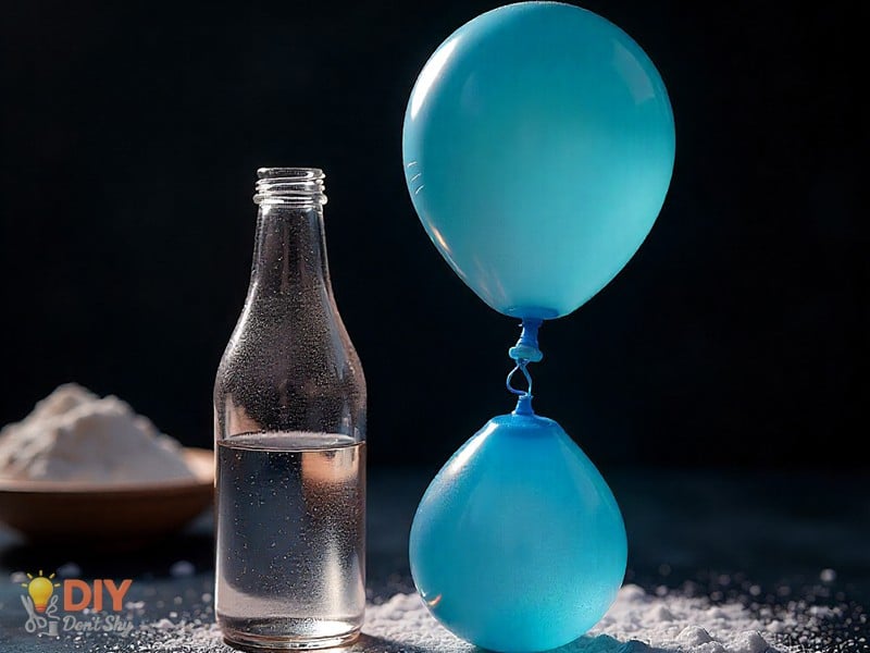 Baking soda and vinegar inflating a balloon in a fun science experiment at home.