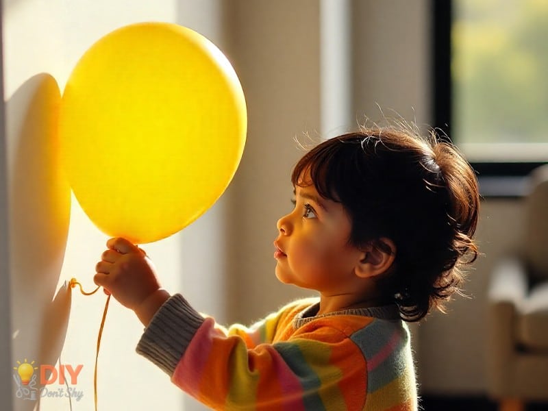 Static electricity balloon trick sticking to a wall after rubbing on sweater.