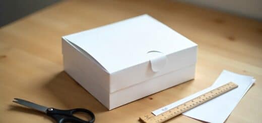 Handmade rectangular paper box folded from A4 sheet on a wooden table.