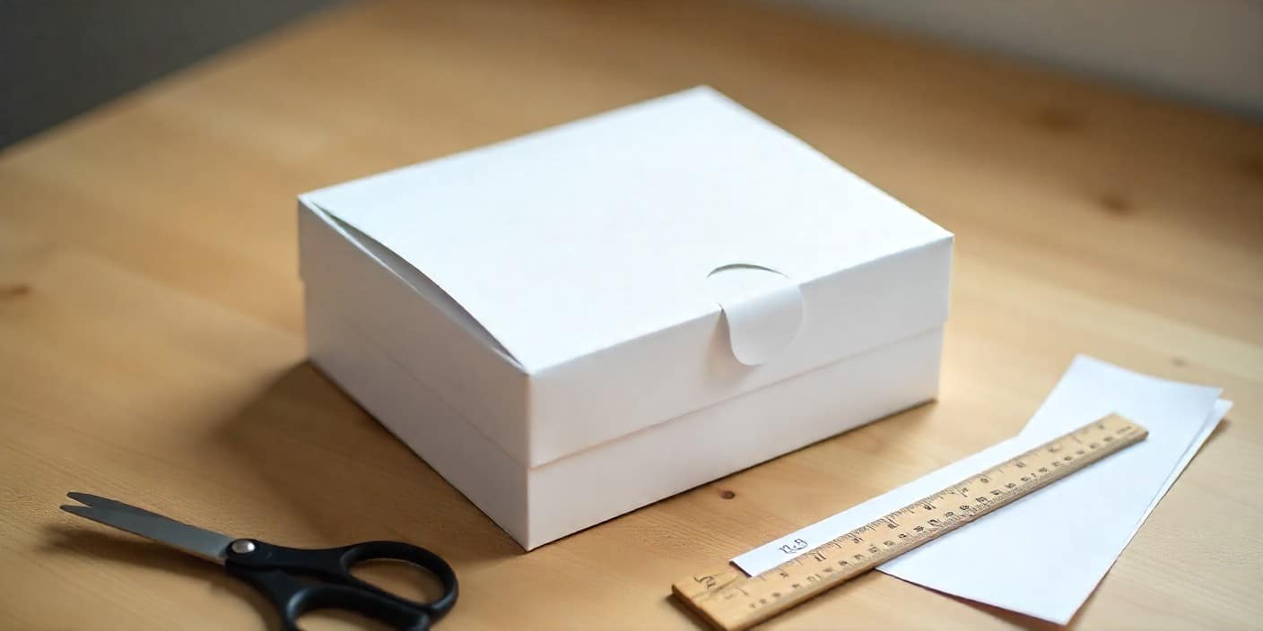 Handmade rectangular paper box folded from A4 sheet on a wooden table.