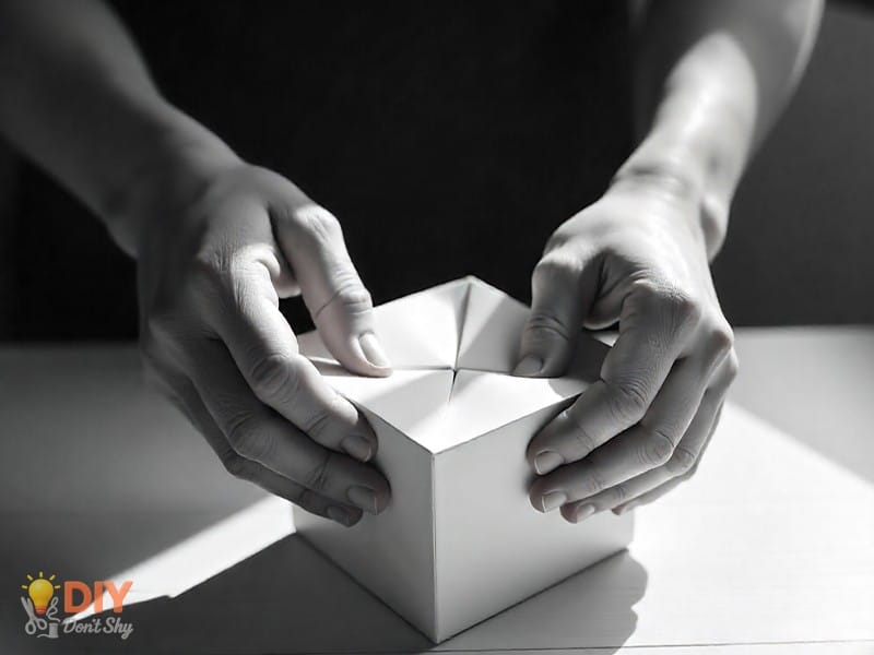 Tucking paper flaps together to secure a no-glue paper envelope.