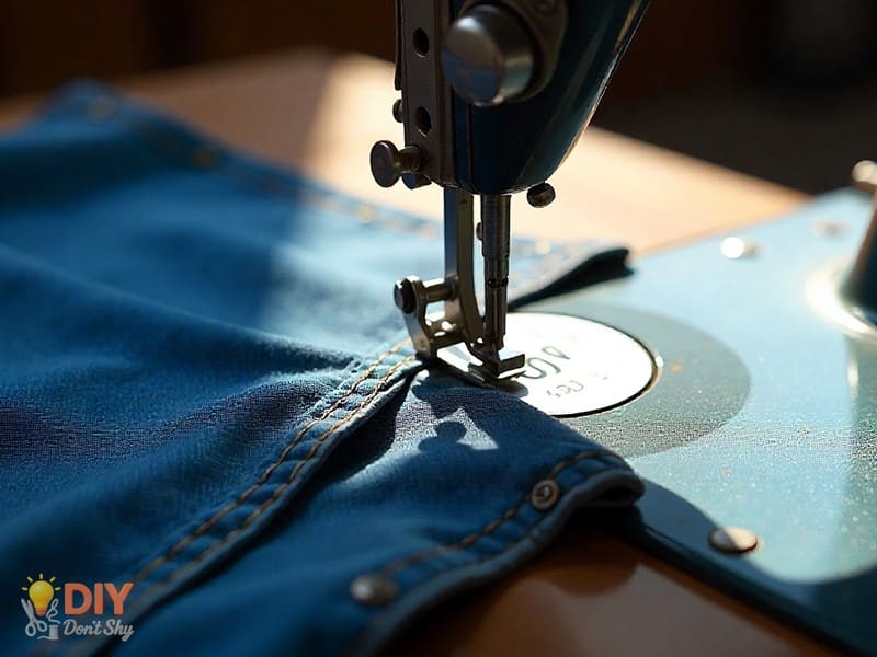 Sewing machine stitching tote bag panels together.