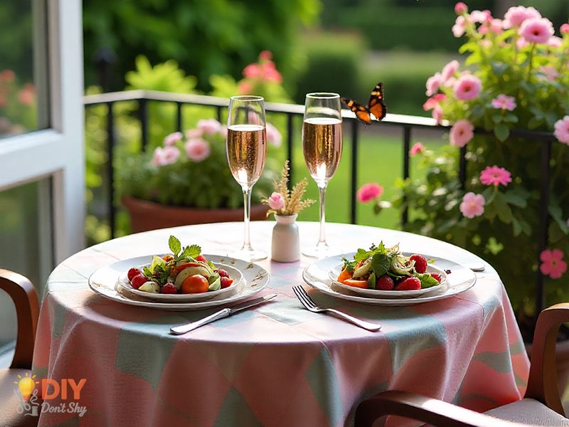 Romantic dinner table setup with golden tones for a 50th anniversary.