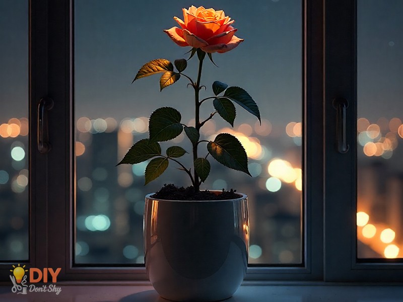 Golden rose plant in a decorative pot as a unique anniversary gift.