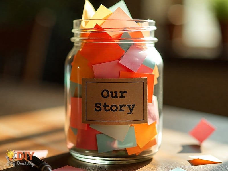DIY memory jar filled with handwritten notes as a creative birthday gift for wife.