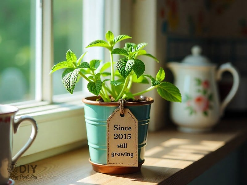 Potted plant with handwritten note as a sweet birthday gift for wife.