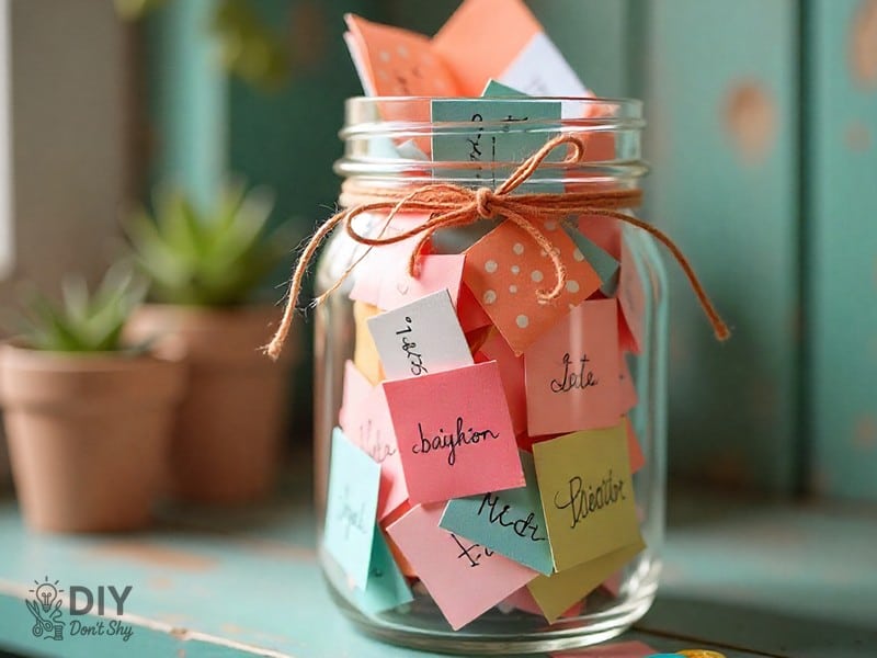 DIY quote jar filled with colorful notes and doodles for a friend.