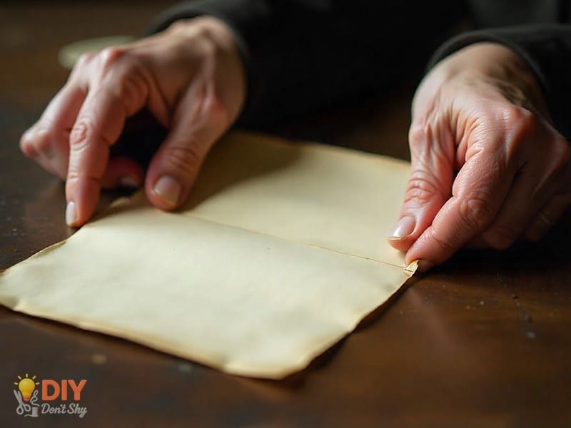 Folding left and right sides of paper to shape envelope.