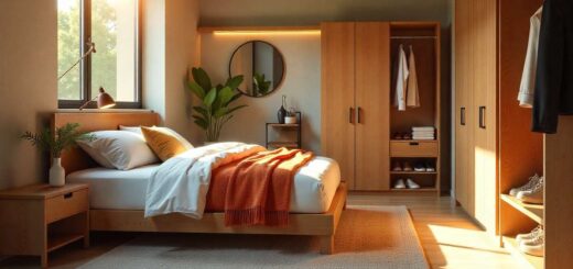 Organized bedroom with smart shoe storage ideas including under-bed drawers and racks.
