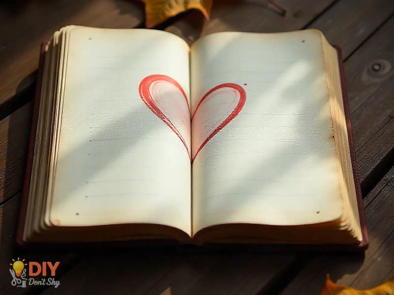 Homemade Valentine’s card made from plain paper with hand-drawn hearts.