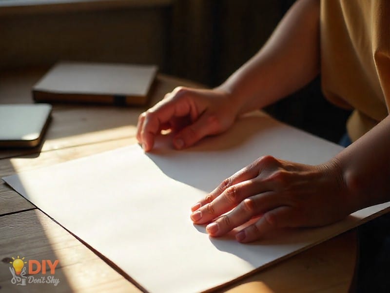 Folding paper in half lengthwise to start a rectangular box.