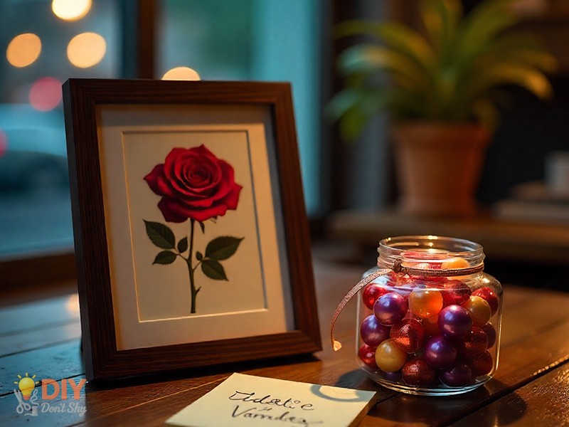 Handwritten note and framed photo showing thoughtful last-minute birthday gift idea.