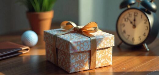 Thoughtful last-minute retirement gift box with clock and personal items on desk.