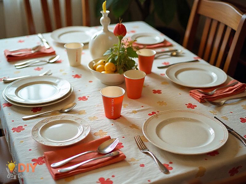 Arrange Tableware on a birthday party table