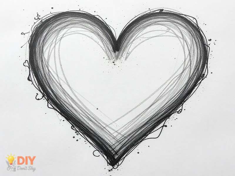 Smoothed Valentine heart outline with erased sketch marks around it.