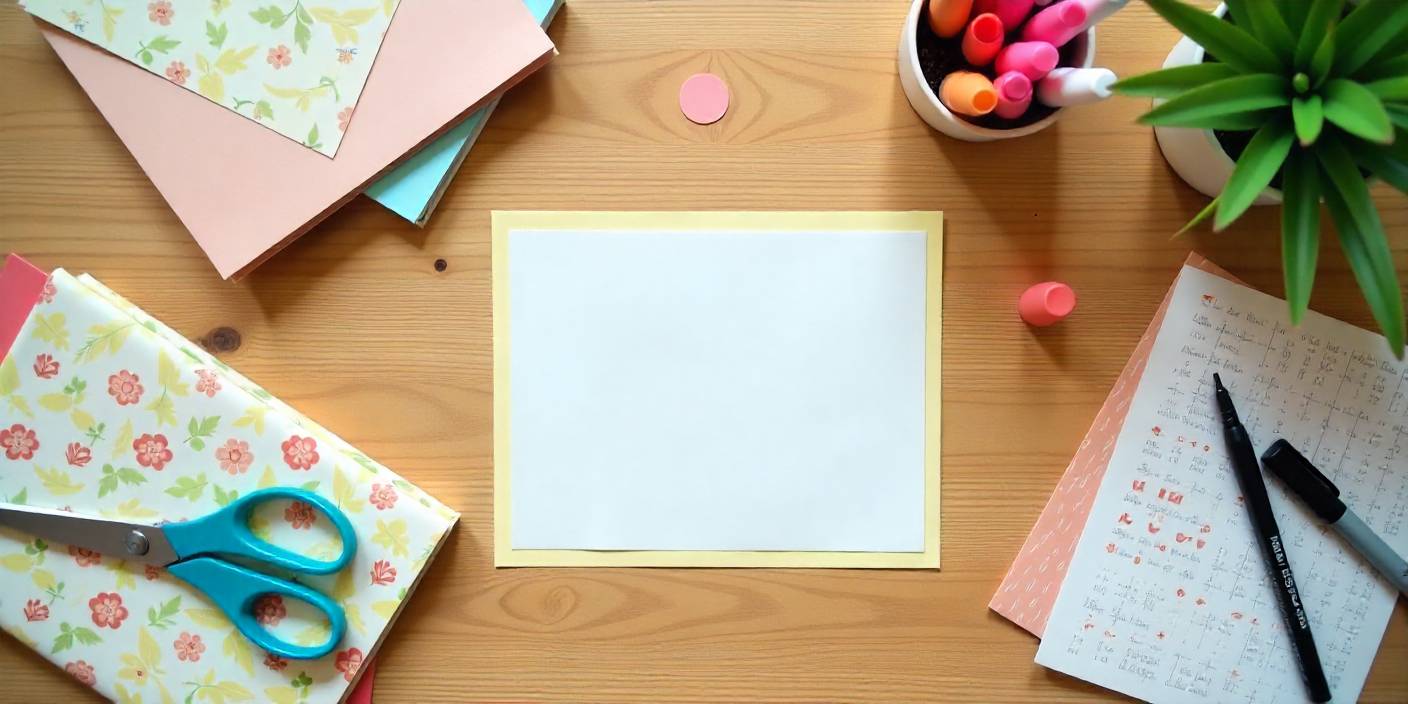 Making a birthday card for a friend with simple handmade materials on a clean desk