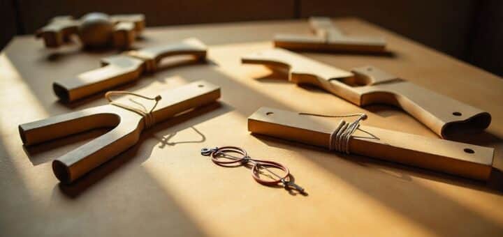 homemade slingshot made with household items like cardboard rubber bands and popsicle sticks