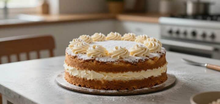 Simple cake decorating ideas for birthdays at home with a homemade cake on a kitchen table