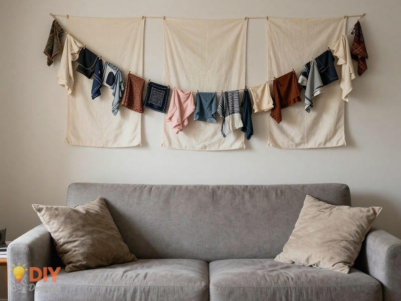 Home crafting illustration featuring how to transform damaged clothes into DIY home decoration pieces.